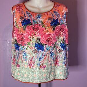 Dream Daily Women’s Sleeveless Floral Sequin Top Size Medium Sparkly Blouse